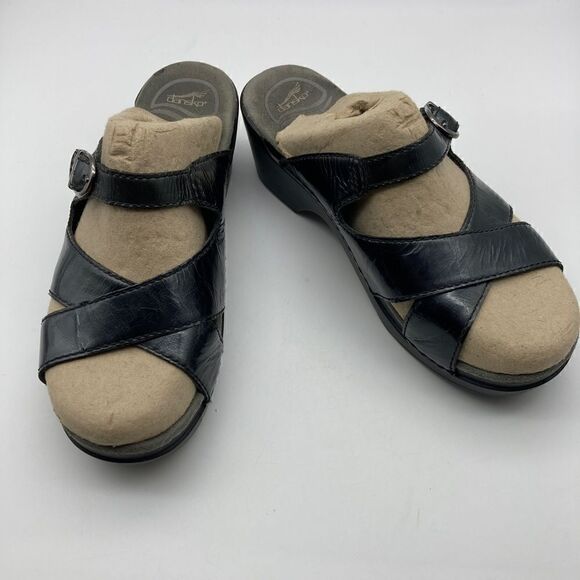 Dansko Sela Black Patent Leather Strappy Sandals Size 38/7,5 - Picture 1 of 8